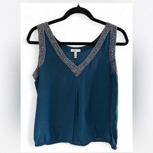 Joie Blue Sleeveless Silk Blouse with Embellished Trim